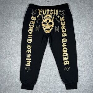 Evisu Kuro Sweatpants Men's Size XL‎ Black y2k Gold Graphics Beyond Denim